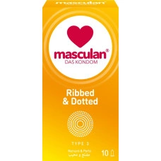 10 бр. Презервативи на ивици и точки Masculan Ribbed & Dotted