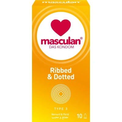 10 бр. Презервативи на ивици и точки Masculan Ribbed & Dotted