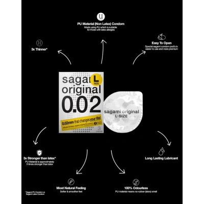 1 бр. Ултра тънък голям презерватив Sagami Large 0.02 мм
