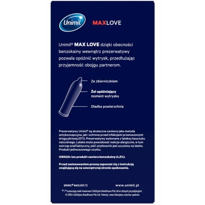 12 бр. Задържащи презервативи Unimil Max Love